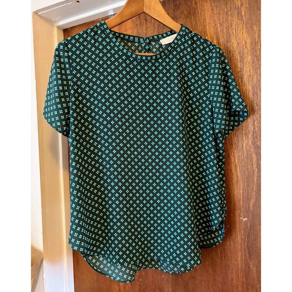 LOFT Green & Turquoise Top Short Sleeve